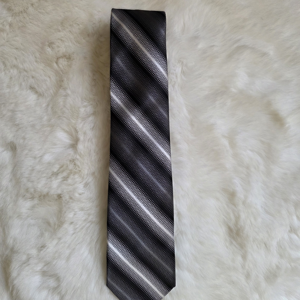 Pierre Cardin Slim Tie Black Gray Diagonal Striped Classic Men’s Necktie